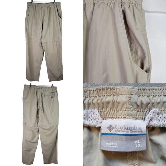 Columbia PFG Fishing Pants Mens Size XL Cargo Khaki Tan Omni-Shade Convertible - Picture 1 of 11